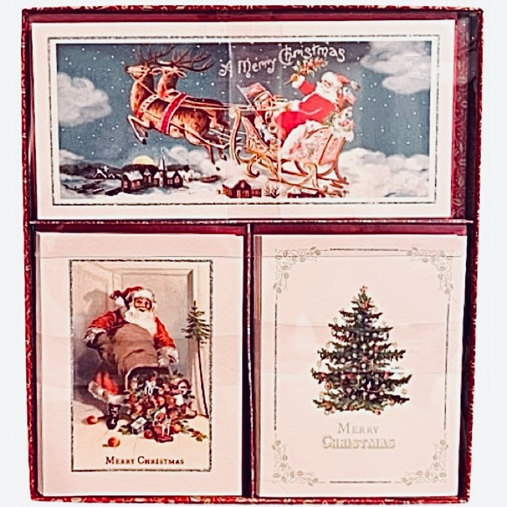 NWT- Punch Studio-18 Christmas Cards & Envelopes Vintage Holiday Sleigh